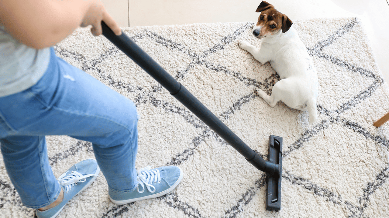 A woman sweeping the floor