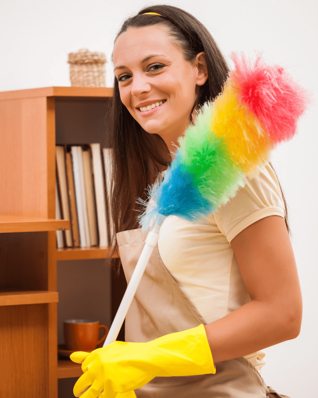 Woman scrubbing the bathroom.
