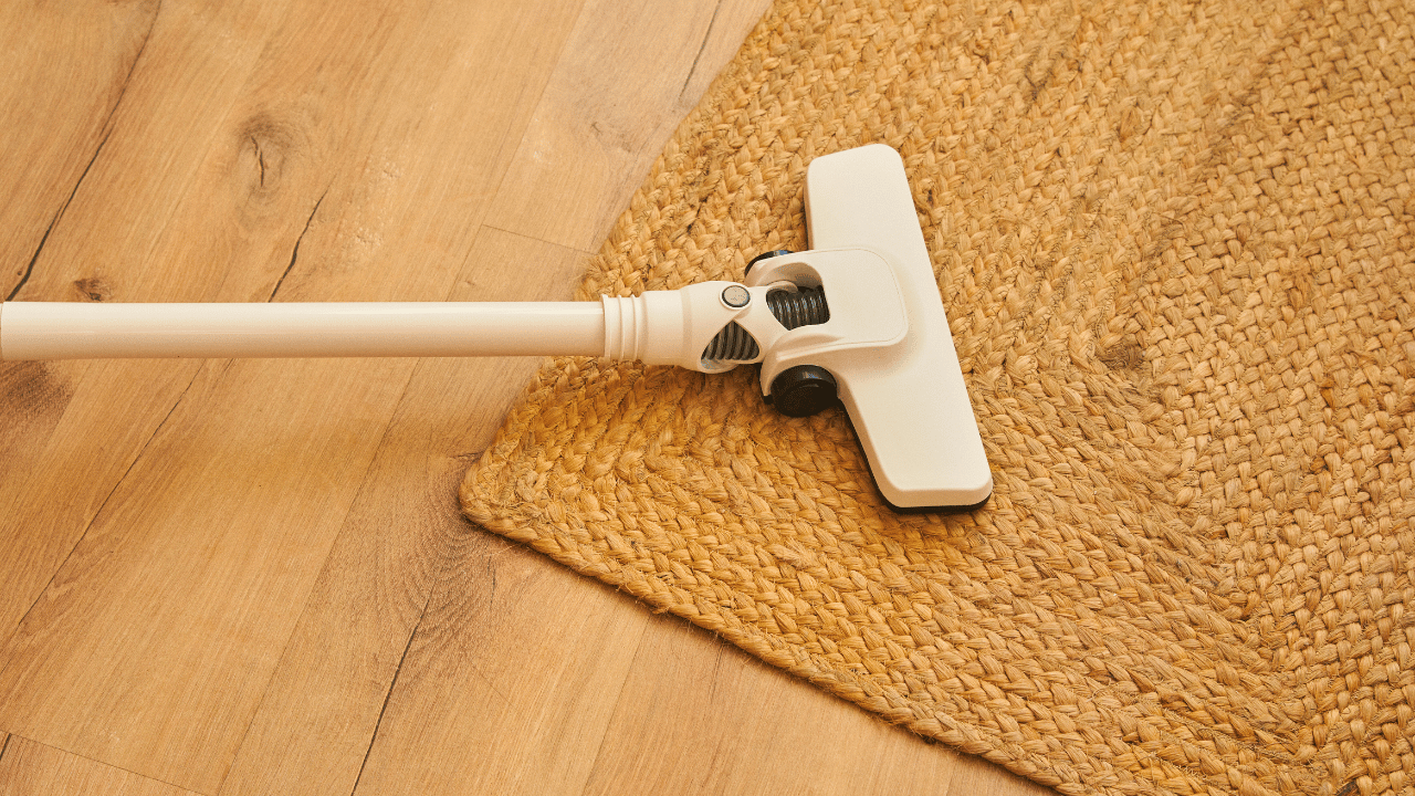 A woman sweeping the floor
